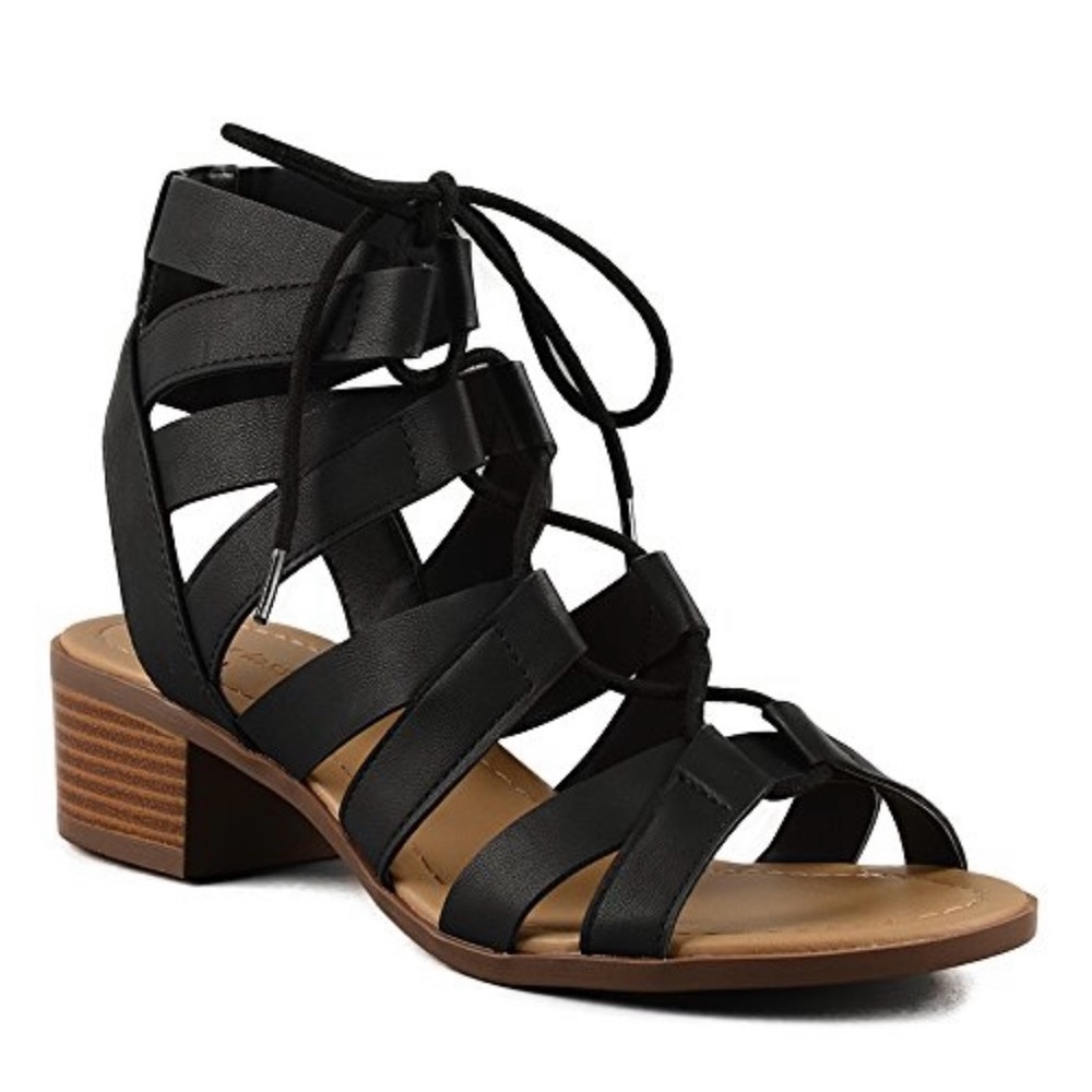 City Classified Mousse Strappy Lace Up Low Heel Sandal
